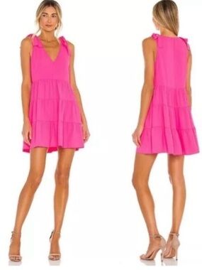 Amanda Uprichard Hot Pink Tie-Shoulder Tiered Mini Dress Pruitt Dress